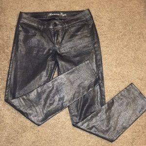 American Eagle metallic charcoal Jeggings